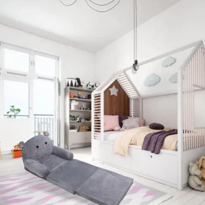 2in1漫画柄子供用折りたたみソファ、布とスポンジ製、通気性のある漫画柄子供用跳ね上げ式ソファ、赤ちゃん子供用3層