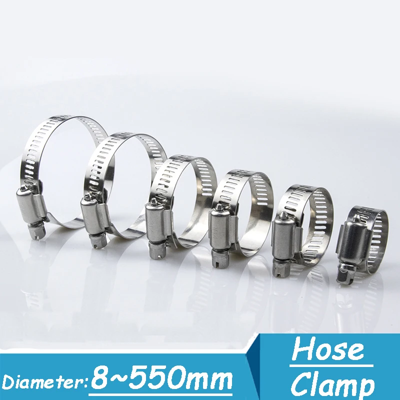 8 to 550mm 304 Stainless Steel Adjustable Drive Hose Clamp Fuel Line Worm Size Clip Hoop Hose Clamp