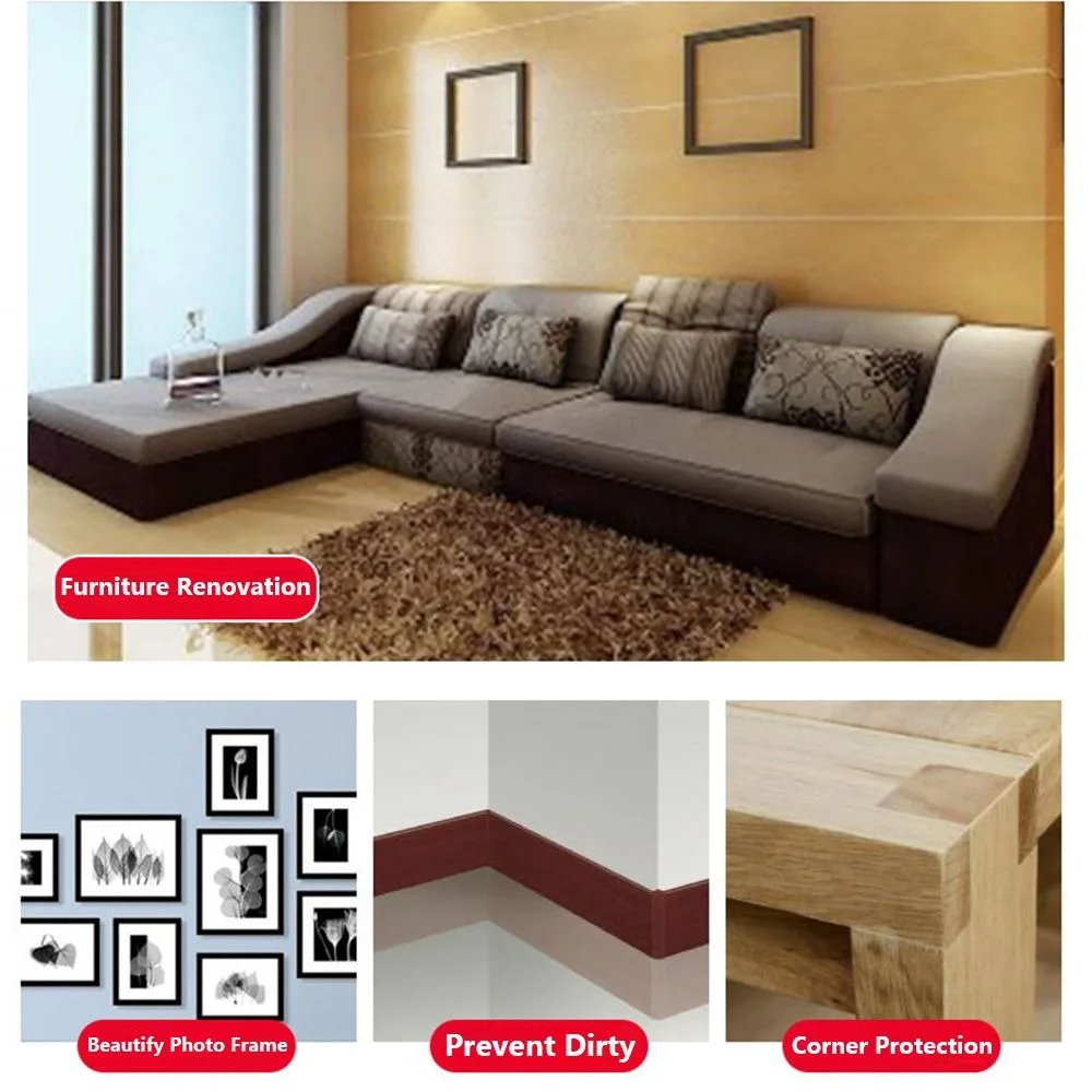 5M/Roll Self-adhesive Furniture Repair Tape Wood Grain Mildew-proof Floor Renovation Sticker Realistic Waterproof Skirting Line