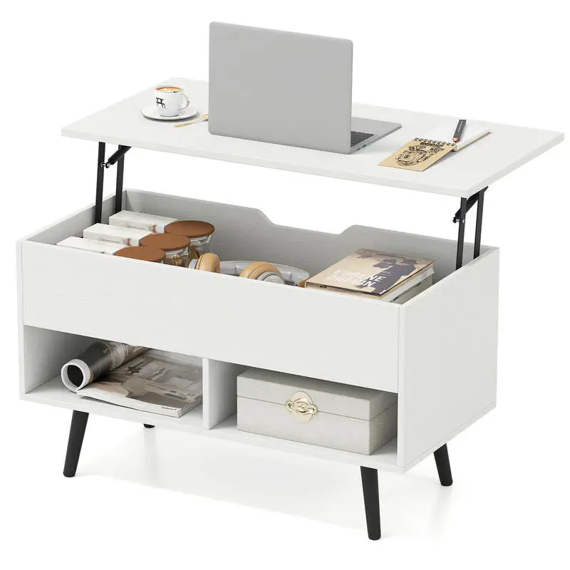 

31.5 Inch Lift-Top Coffee Table with Hidden Storage and 2 Open Shelves-White