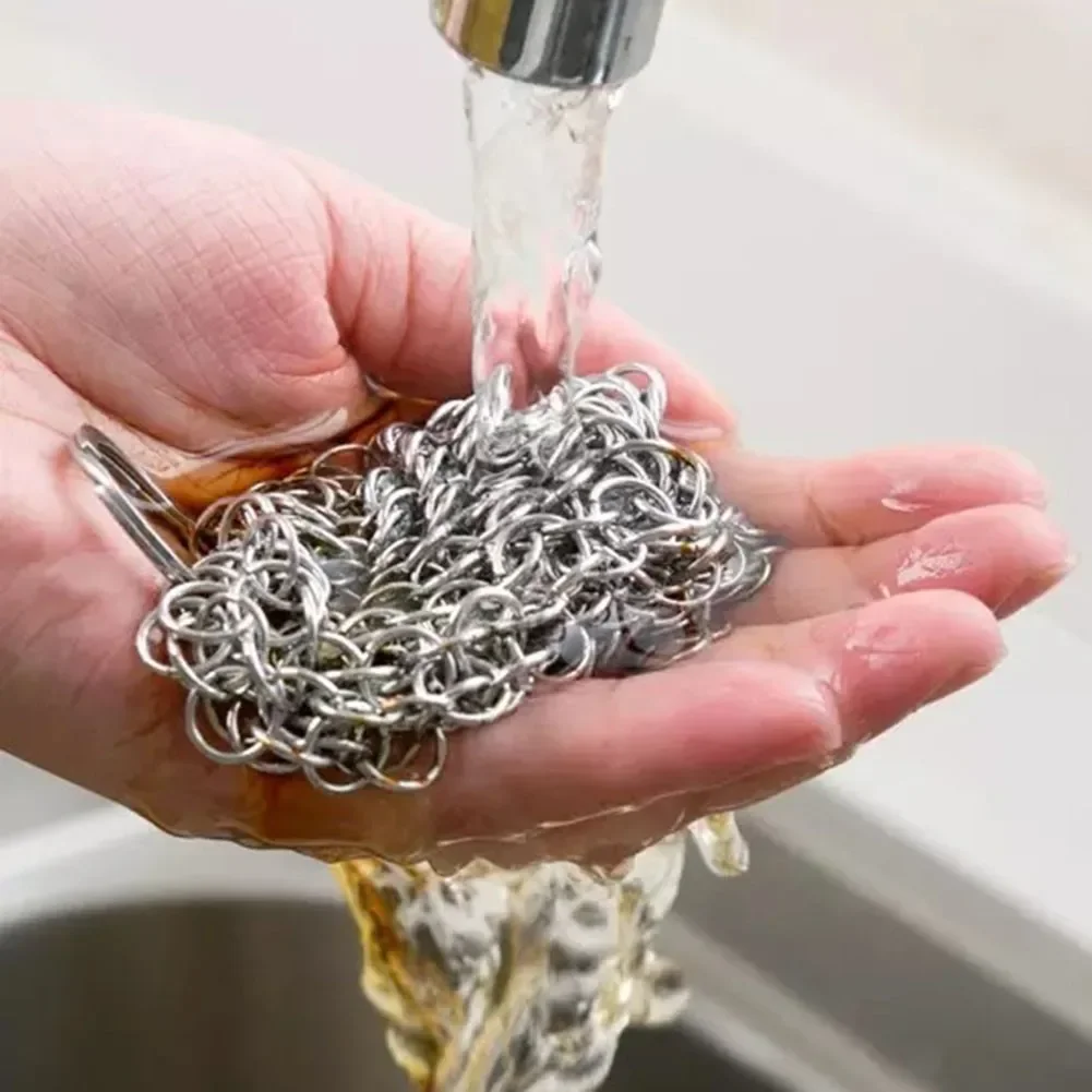 Stainless Steel Cast Iron Cleaner Chain Mail Scrubber Brush Pan Net Home Cookware Kitchen Tool Clean Accessories 10x10 Cm