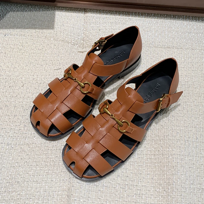 Women Sandals 2022 Summer New Hollow Sandals British Style Retro Women Sandals Woven Closed Thick Bottom Roman Sandals Women