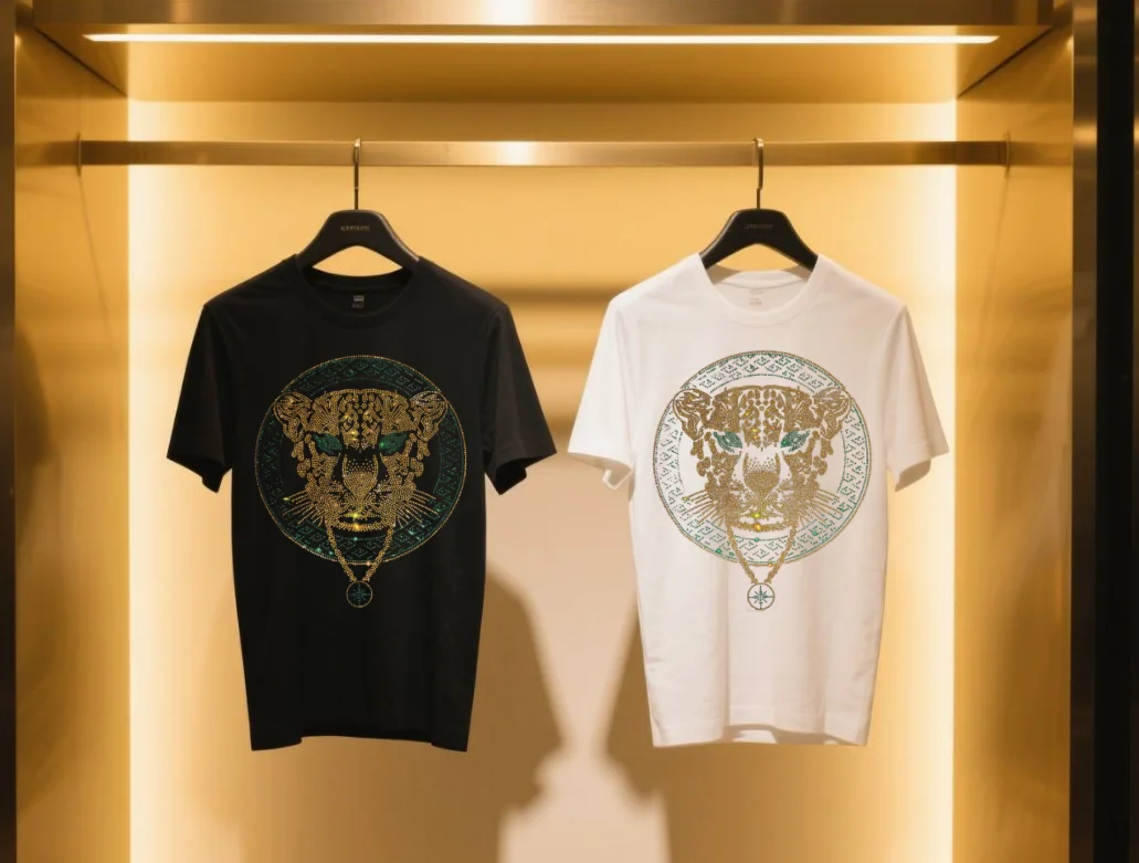 

Men High Quality Rhinestones Skull design Short Sleeve Hip-Hop Slim tshirt top quality