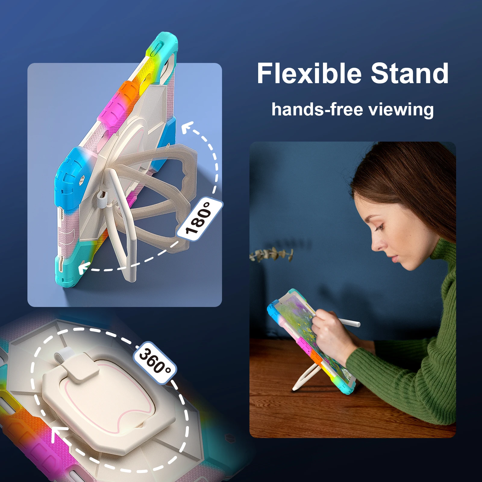 For iPad Air 11 inch 2024 Multiple Protection Heavy Case Shockproof With Lanyard Bracket Hit Color Tablet Cover