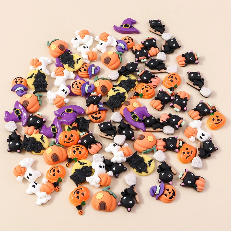 10 stücke gemischte Halloween Charms niedlichen Harz Witch Hut Katze Kürbis Mond Geist Charms Anhänger für DIY Schmuck machen Zubehör – Detail 16