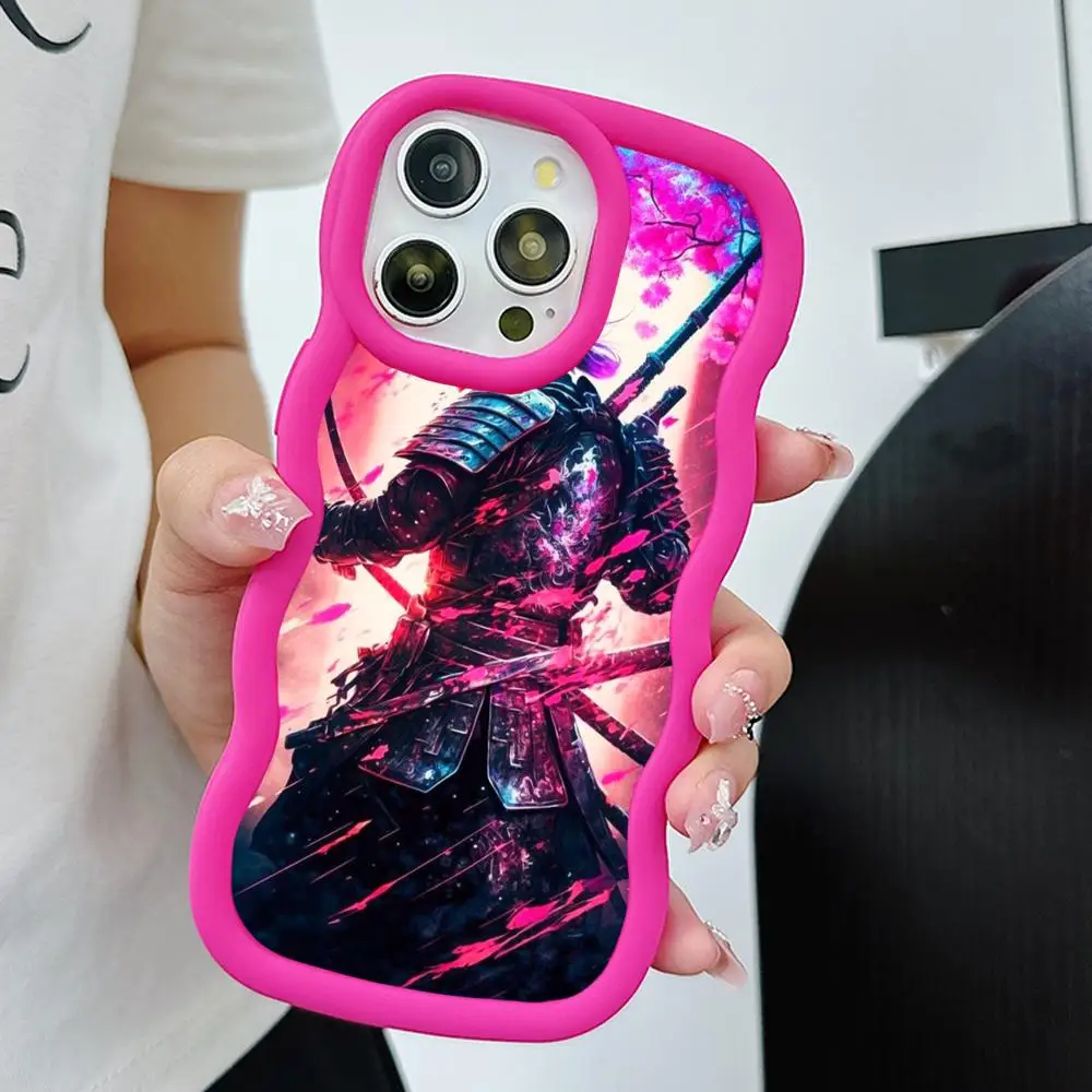 

Bushido Sakura Samurai Phone Case for iPhone 17 16 15 14 13 12 11 Air Pro Max Plus Red Soft TPU Wavy Edge Cover