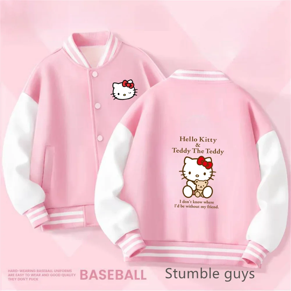 Kawaii Anime Hello Kitty Cute Cartoon Boys Clothes Girls Baseball Uniform Spring Autumn Hoodies Kids Tops Pokemoned Jacket