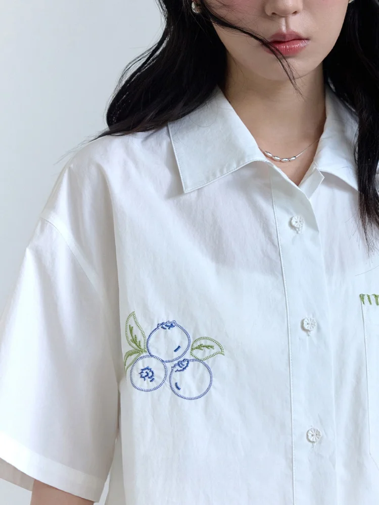 

Casual Embroidered White ort Sve irt Women's Loose Breathable Summer Cotton Ne irt Amy Wine House