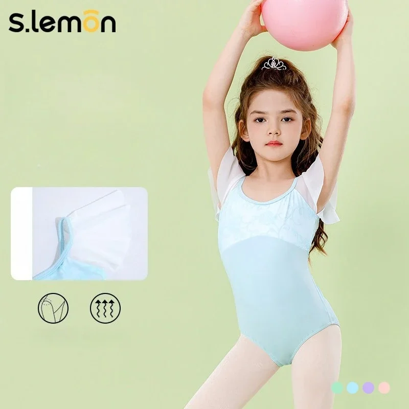 

Детский балетный купальник с коротким рукавом для девочек, для китайских танцев, гимнастики, йоги, облегающий комбинезон