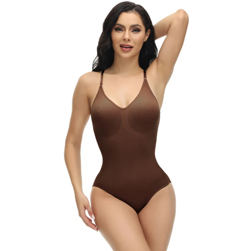 Shapewear Slimming Body Shaper  Women V Neck Spaghetti Strap Bodysuits with Padded Body Suits Open Crotch Smooth Out Bodysuit