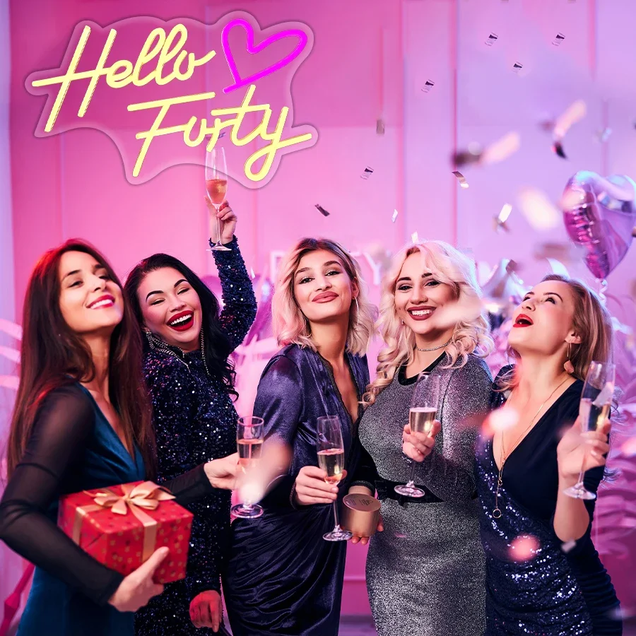 

Неоновая вывеска «Hello Forty» для декора стен, светодиодный неоновый свет для женщин, подарки на 40-й день рождения, спальня, офис, магазин, вечеринка
