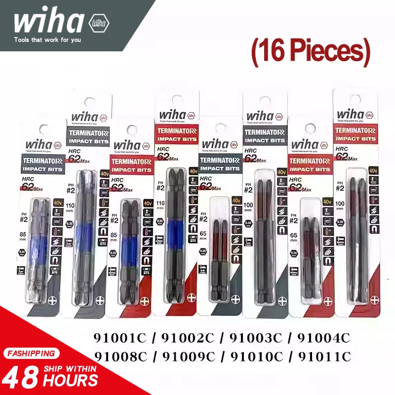 Wiha 2PC 16PC Schraubendreher-Bit-Set 1/4 Zoll Sechskantschaft Rutschfester Bohrer PH2 Länge 65/85/100mm Handwerkzeug 91001C-91011C – Detail 1