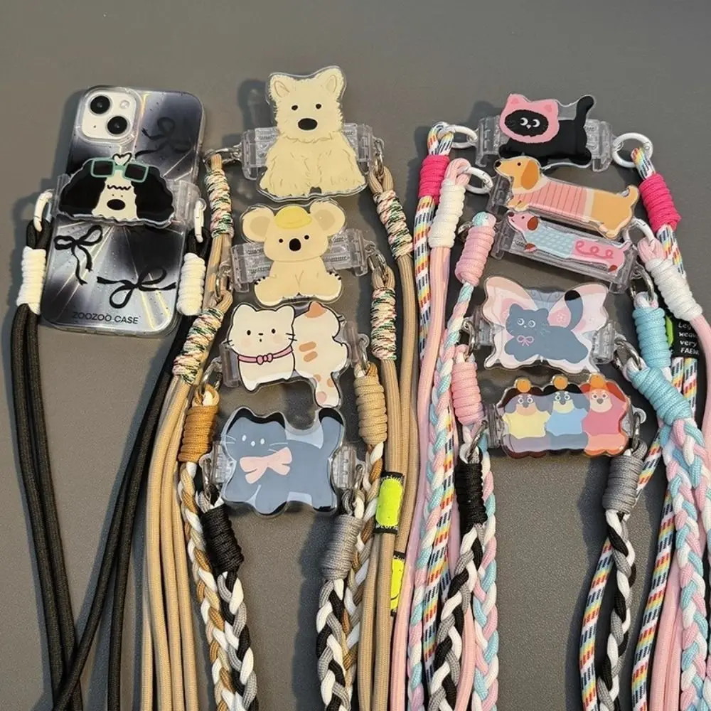Gato cão cordão do telefone móvel bonito dos desenhos animados ombro carregando telefone crossbody corrente anti-perdido ajustável telefone volta clipe titular
