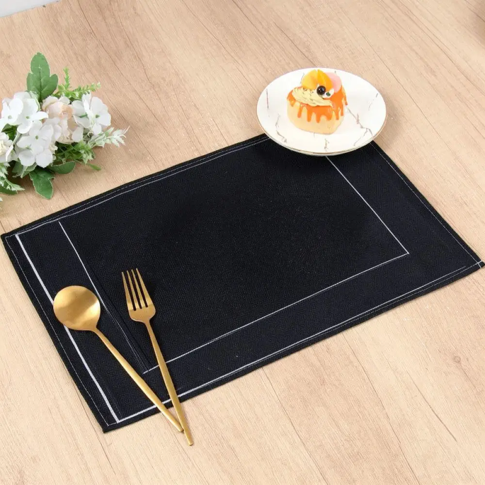 Minimalist Black White Placemat Linen Table Mat Dining Room Decor Rectangular Heat Resistant Kitchenware Protective Pad