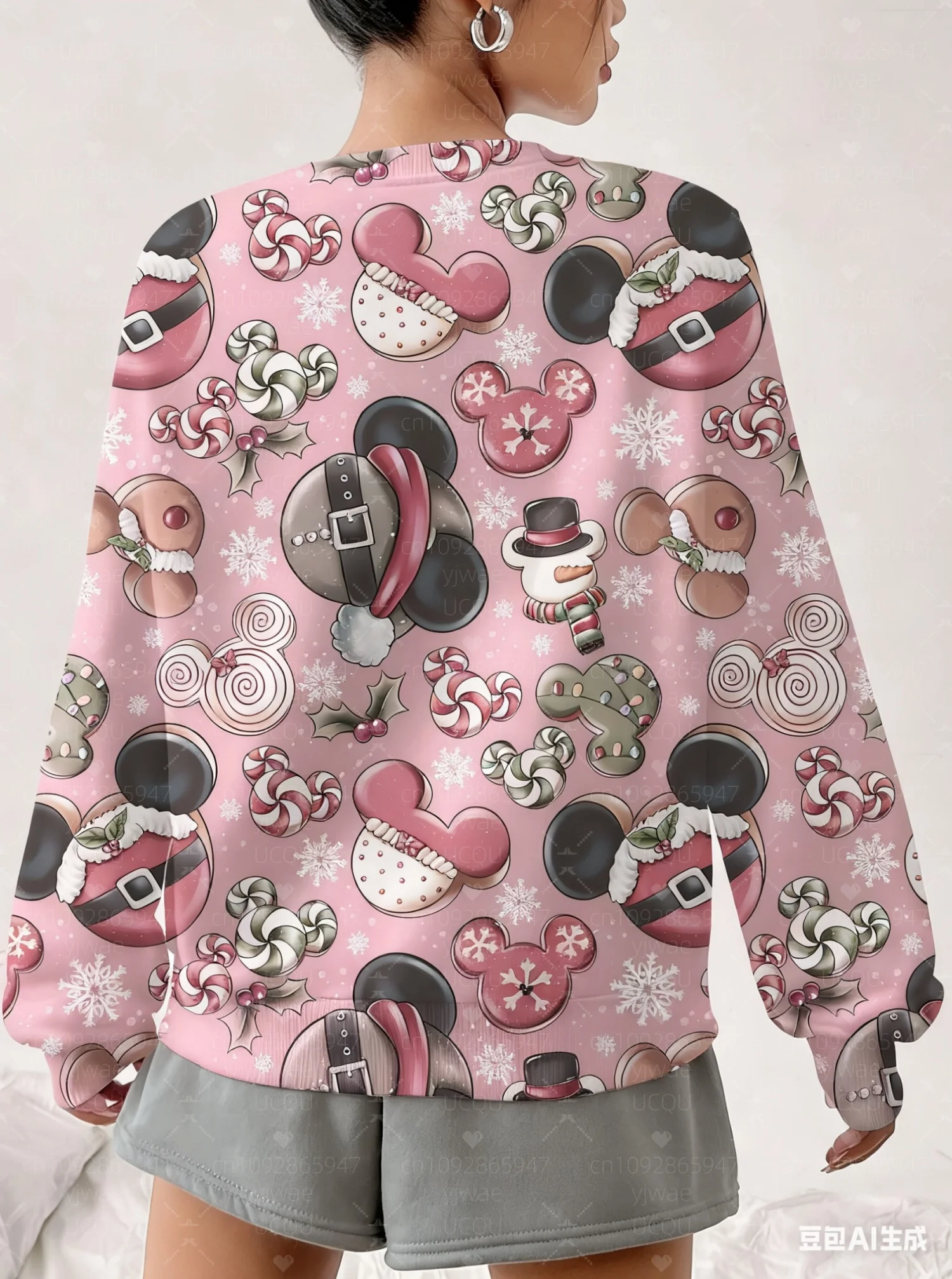 가을 여성 그래픽 크리스마스 미키 마우스 프린트 후드 여성 하라주쿠 여성 라운드 넥 스웨트 후드 여성 후드