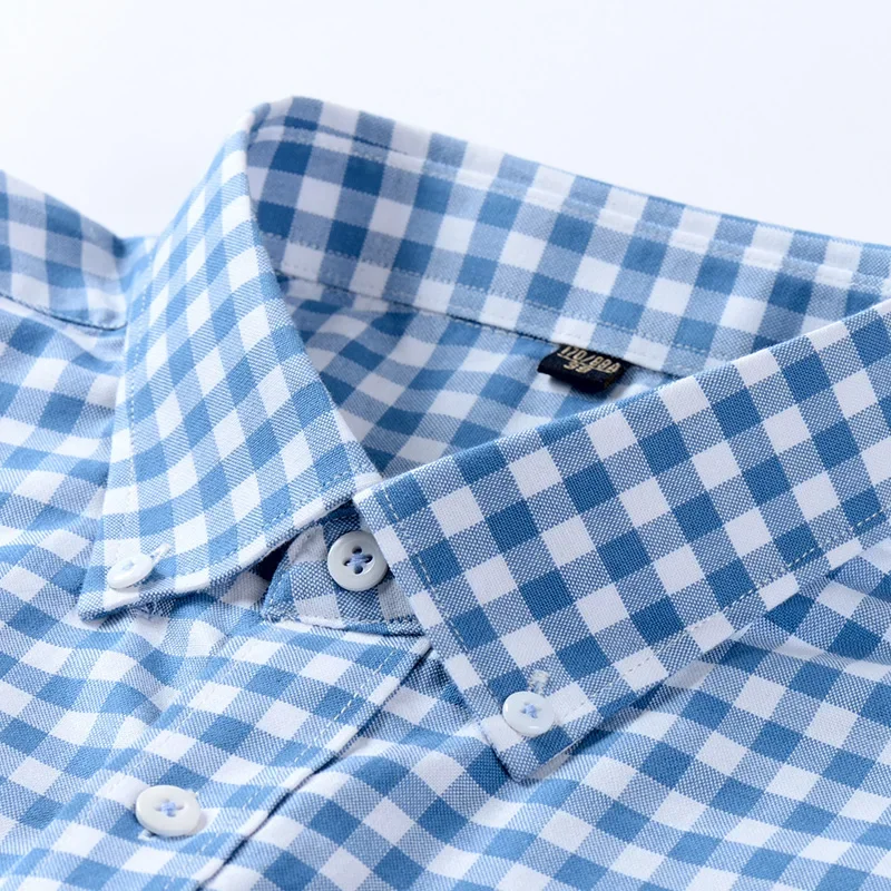 summer 100%cotton oxford short sleeve shirts for men slim fit formal plain shirt casual fashion korean soft plaid offcie clothes