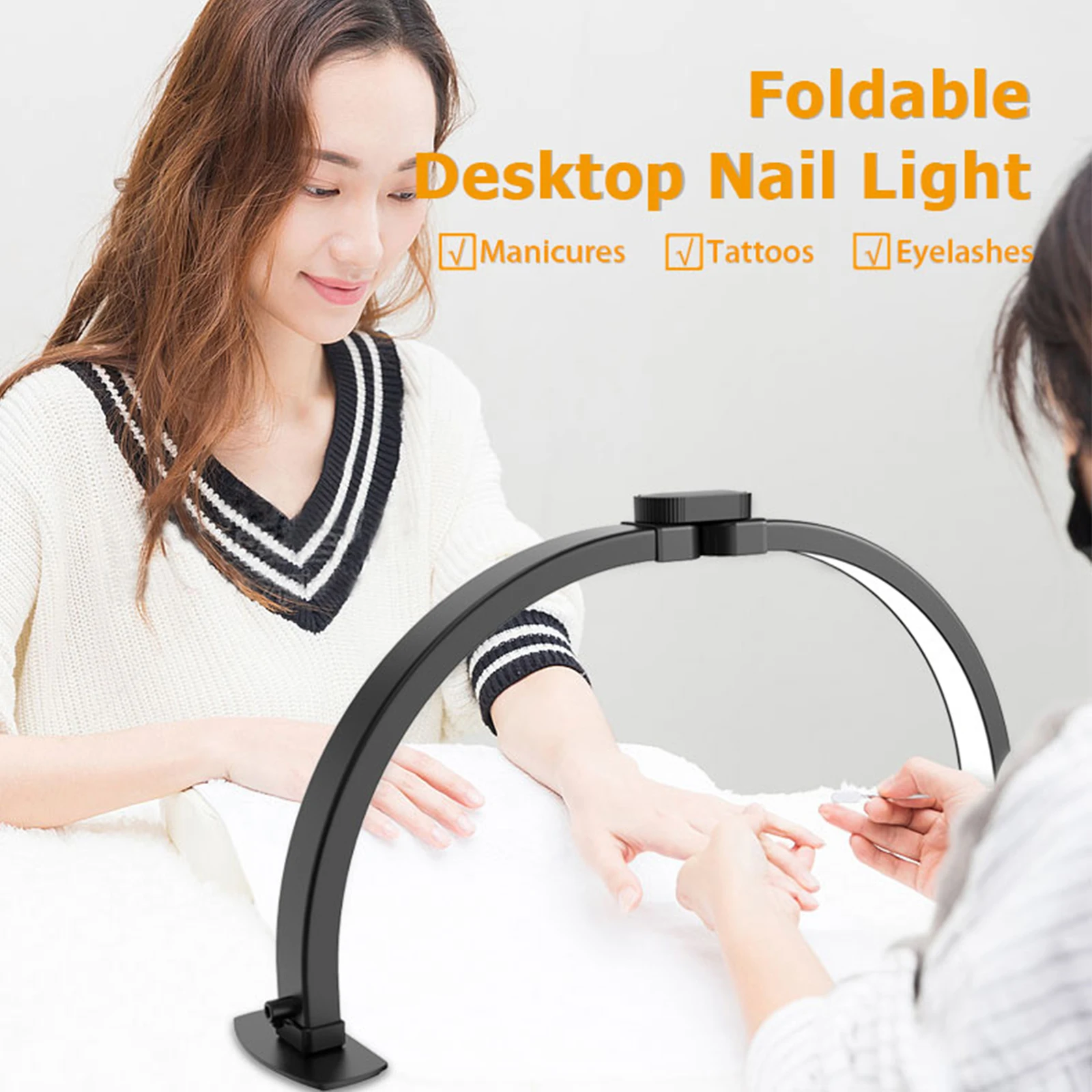 Refill Lamp Half-moon Shape Desktop Nail & Beauty Refill Lamp Adjustable Brightness/Color Temperature Beauty Enhancement Lamp