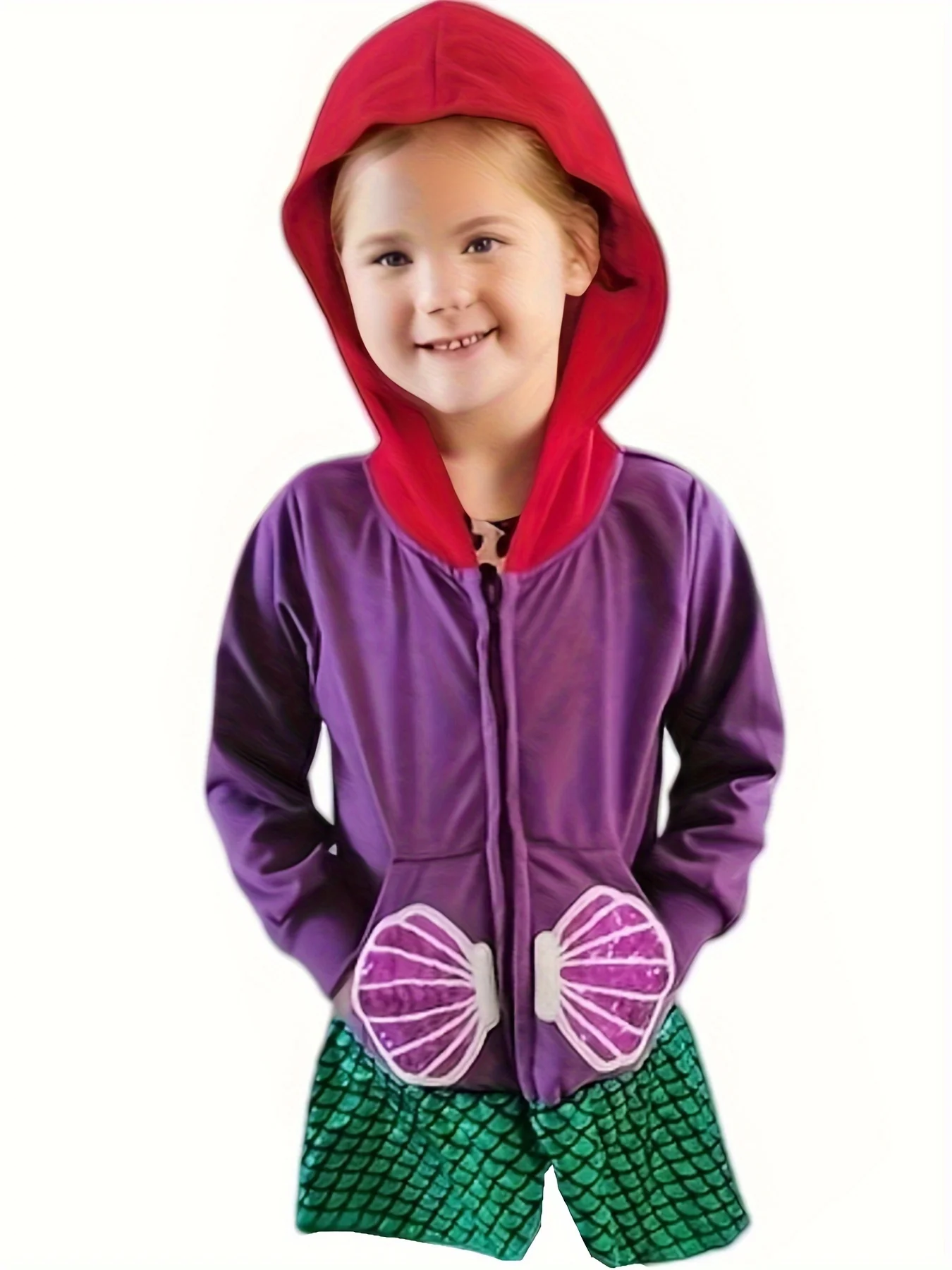 Girl Fish Scale Princess Inspired Hoodie With Pockets Sequin Cute Kids Oufit Top Wear