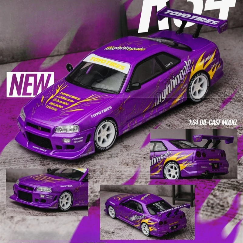 

[Предпродажа] Time Micro 1:64 SKYLINE GTR R34 SilverBlue R32 Los Santos drift FNF Серебристый Синий Матовый Зеленый Литая под давлением модель автомобиля