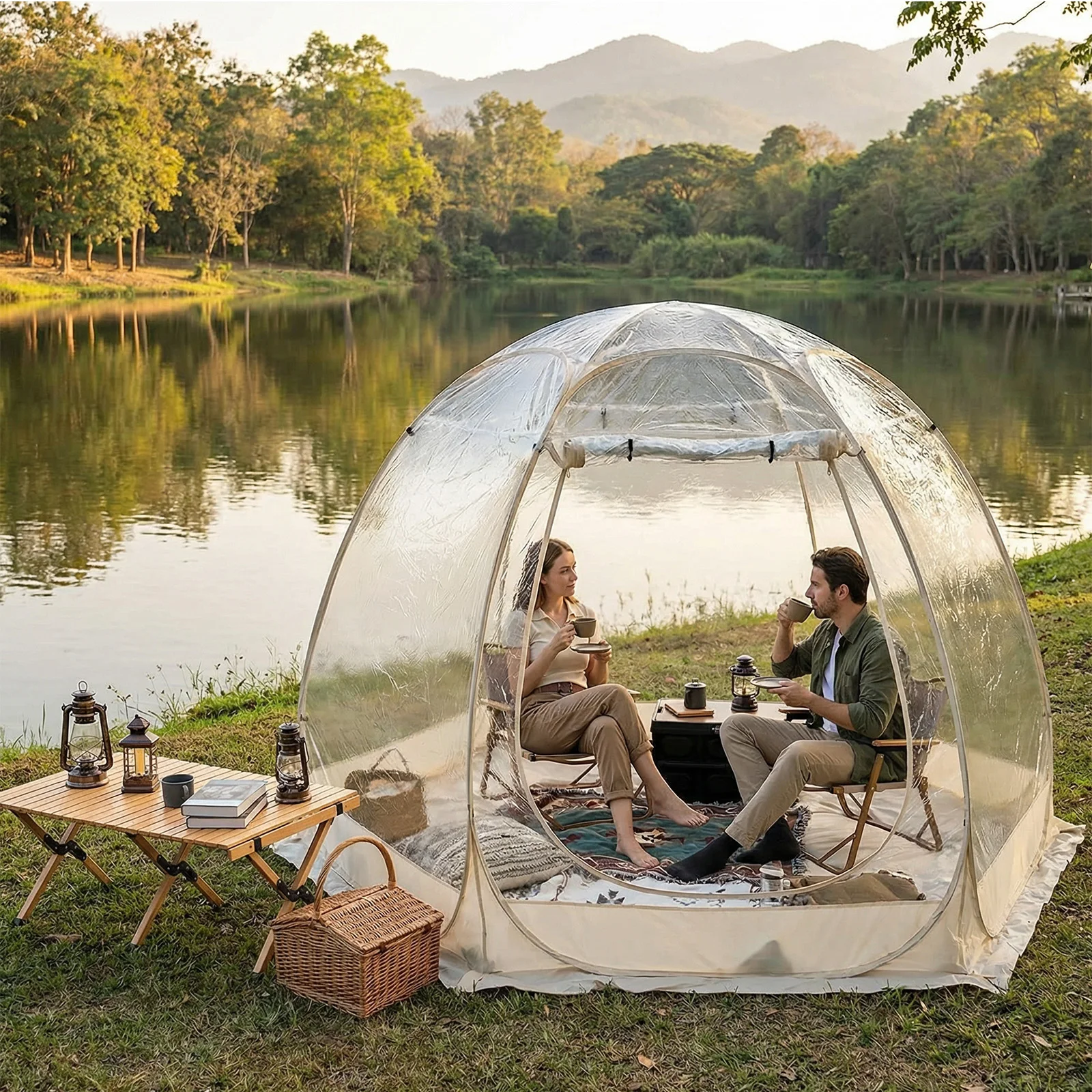 1 Pack Clear Bubble Tent, Spacious Dome Shelter for Camping Family, Transparent Outdoor Tent Glamping Gear.