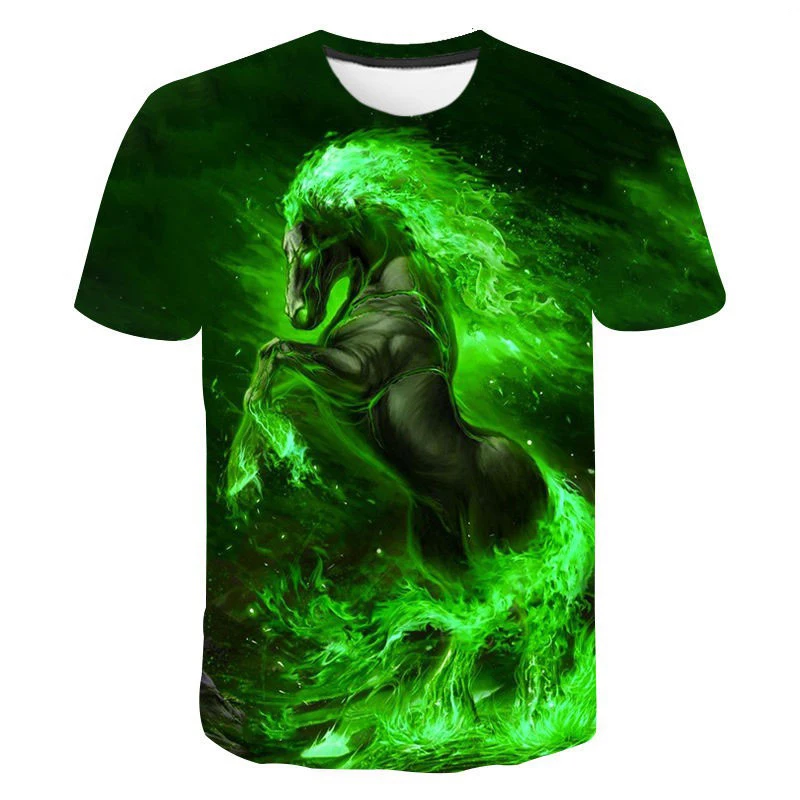 Plant Tree Horse T-Shirts Flame Train 3D Print Men Women New O-Neck Short Sleeve T Shirt Casual Oversized Tees Tops Kid Clothing
