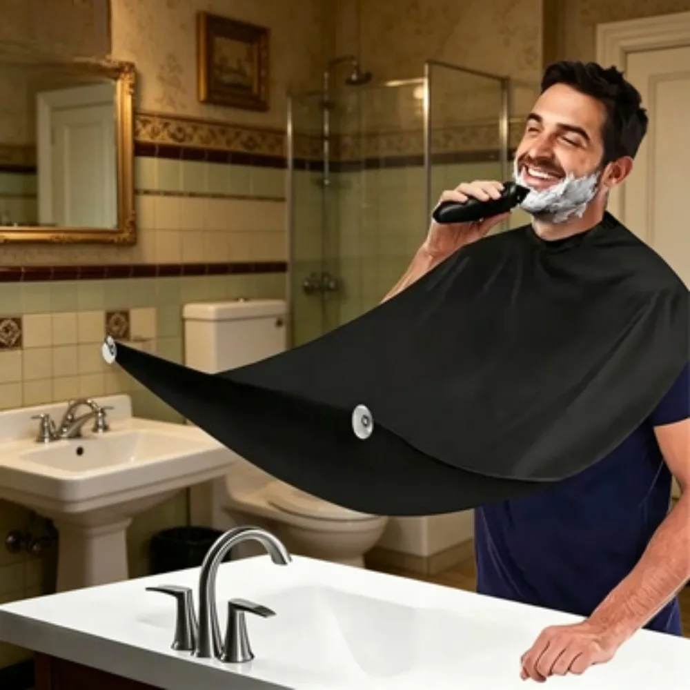 Male Shaving Aprons Creative Wall Mirror Suction Haircut Wrap Cape Home Salon Moustache Beard Shaving Apron Cleaning Bib view 2