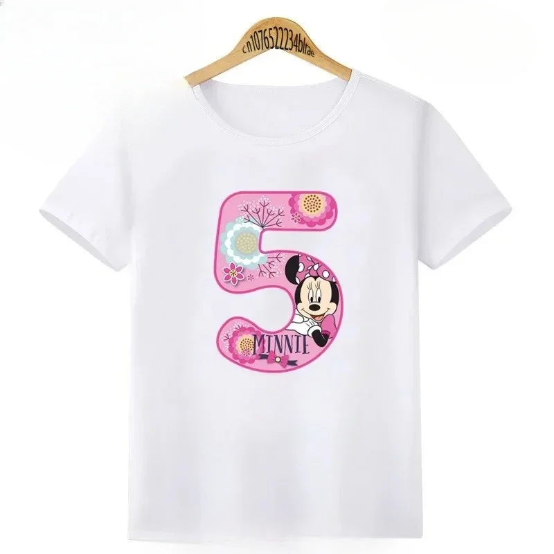 Minnie Mouse Number Bow Graphic Cotton T Shirt Kids Clothes 1 2 3 4 5 6 7 8 9 Years Birthday Baby Tee Girl Child T-Shirt Boy Top