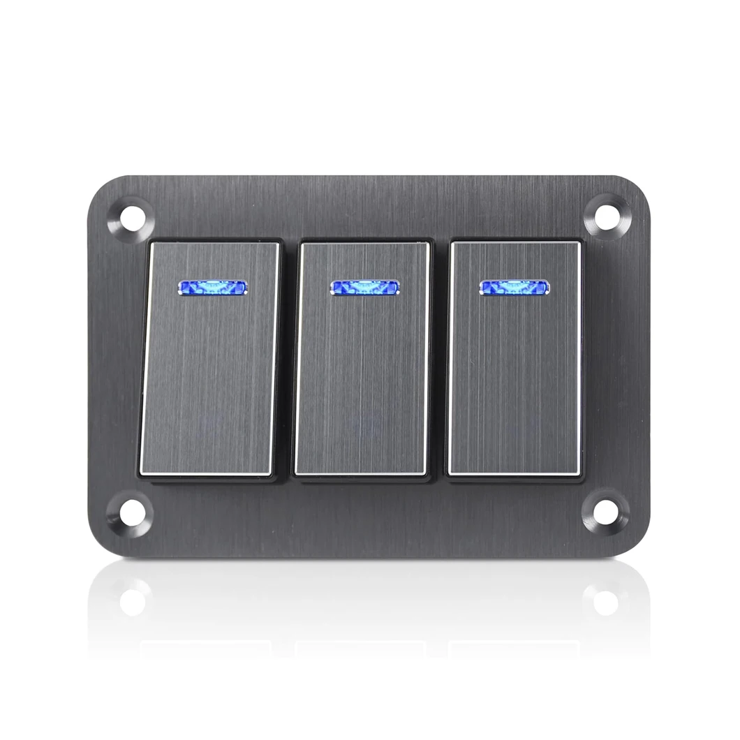 3 Gang ON-OFF Aluminum Toggle Switch Panel 12-24V Blue LED Light Rocker Switch Panel for Automotive Car Truck Motorcycle RV UTV