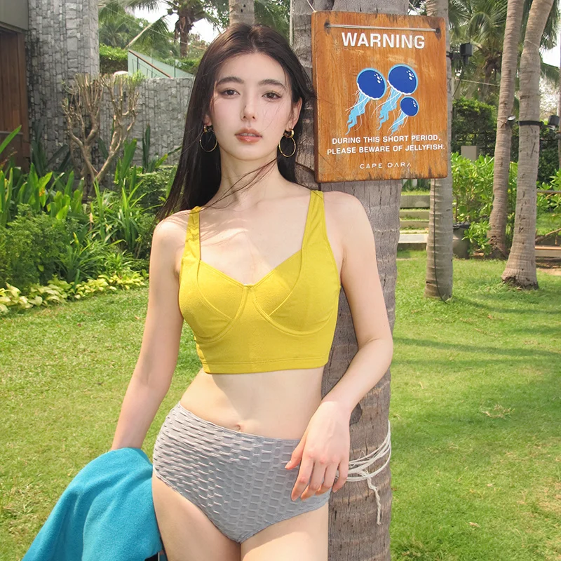 2025 New Women Two Piece Swimwear Long Sleeve Skirt Cover Up Set Pure Style Slimming Bathing Suit for Swimming Hot Spring Beach