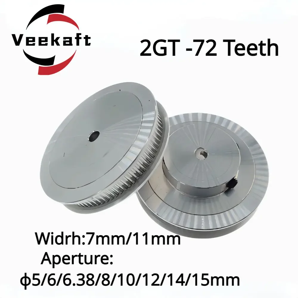 

Durable Aluminium 2GT Timing Pulley with 72 Teeth and Multiple Bore Size Options for Synchronous Belt Width 6/10mm