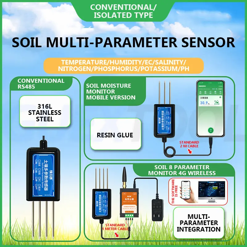 Soil Sensor 8 in 1 For Agriculture PH EC Moisture NPK Tester mobile phones computers USB Smart Soil Meter For Precision Farmin