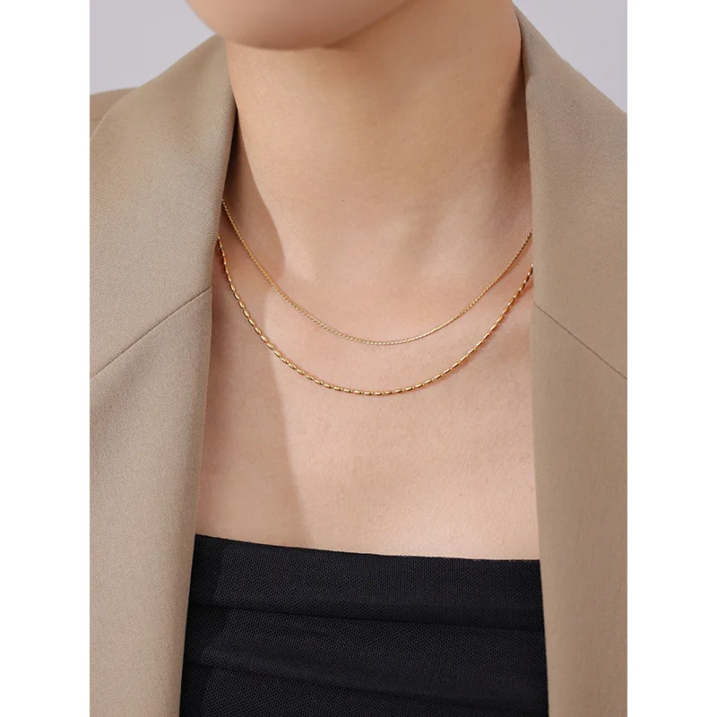 316L Stainless Steel New Fashion High-end Jewelry Minimalism 2 Layer Beaded Charms Chain Choker Necklaces For Women