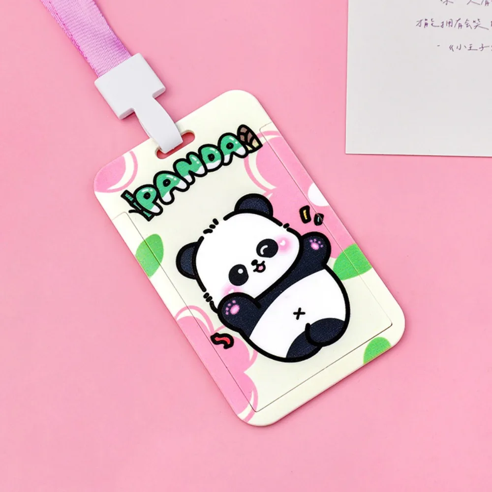 Tarjetero de plástico ABS con estampado de Panda, funda de tarjeta antipérdida, funda dura