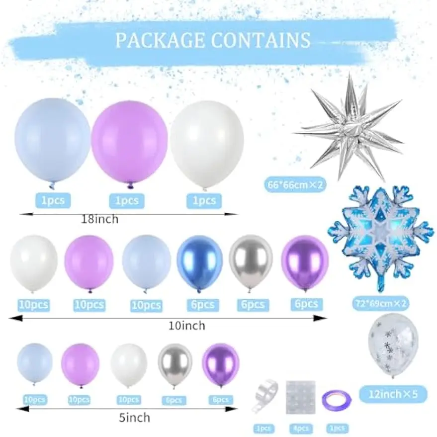 Frozen Balloon Garland Arch Kit Blue Purple Snowflake Foil Balloons Princess Winter Wonderland Girl for Frozen Theme Party Decor