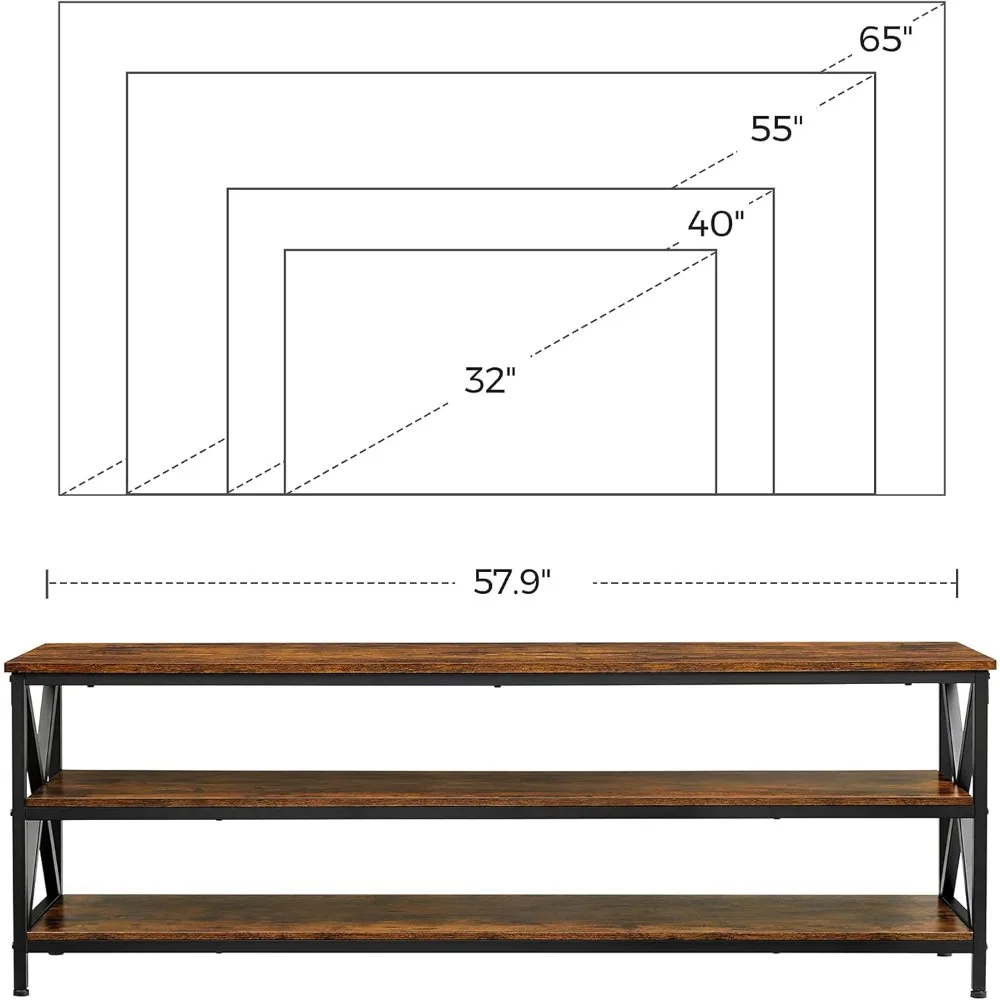 TV Stand for up to 65 Televisions, Media Console with Shelves, 3-Tier Storage, and X-Shape Steel Frame