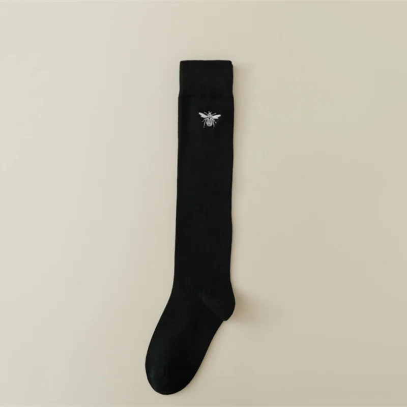 Slimming Cotton Socks for Women, Little Bee Embroidery, Micro Pressure, Long Tube, Autumn and Winter