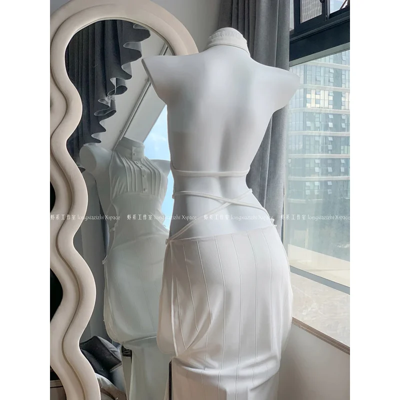 2025 New Frieren At The Funeral Cosplay Costumi di Halloween per le donne Abito elastico in maglia bianca sexy felce