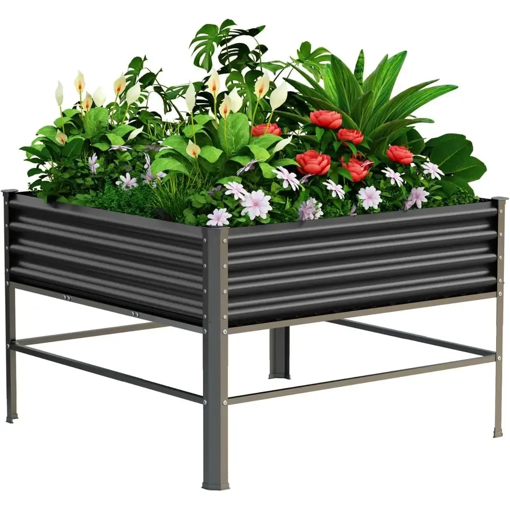 Large 48x48x32in Metal Elevated Garden Bed with Legs, 1000lb Capacity, Drainage Holes, Ideal for Vegetables, Lawn Flowers, and F