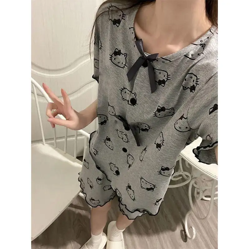 

Kawaii Sanrio Hello Kitty Pajamas Set Anime Girl Summer Tank Top Shorts Hottie Seaside Vacation Student Leisure Suit Nightwear
