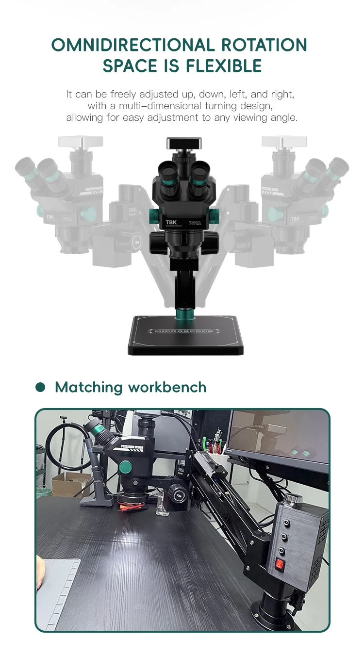 TBK 701L 360° Rotation Telescopic Folding Swing Arm Stand Universal for Microscope Swing Arm Bracket with Levelling Repair Tool
