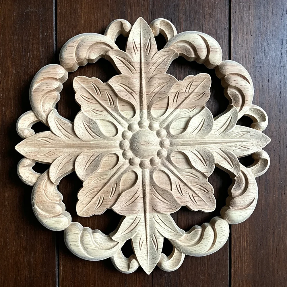 

20cm Vintage Unpainted Wood Carved Corner Onlay Applique Frame for Home Furniture Accessories Wall Cabinet Door Decor Crafts