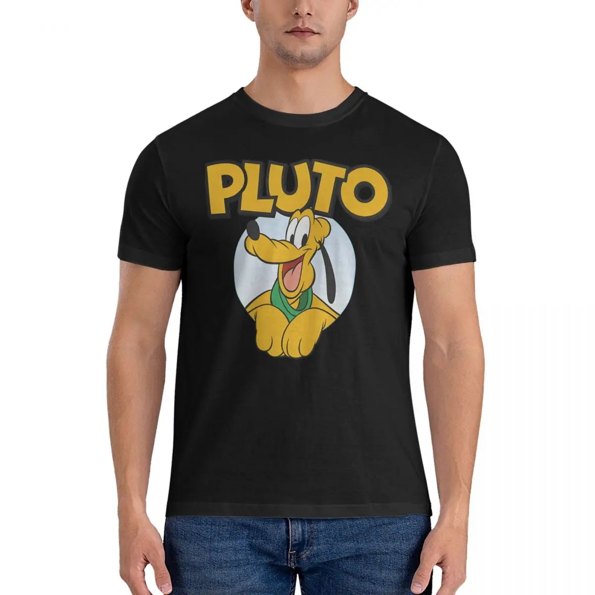 Men's Cute T Shirts Disney Cartoon Character Pluto Cotton Clothing Vintage Short Sleeve Round Collar Tees  T-Shirt