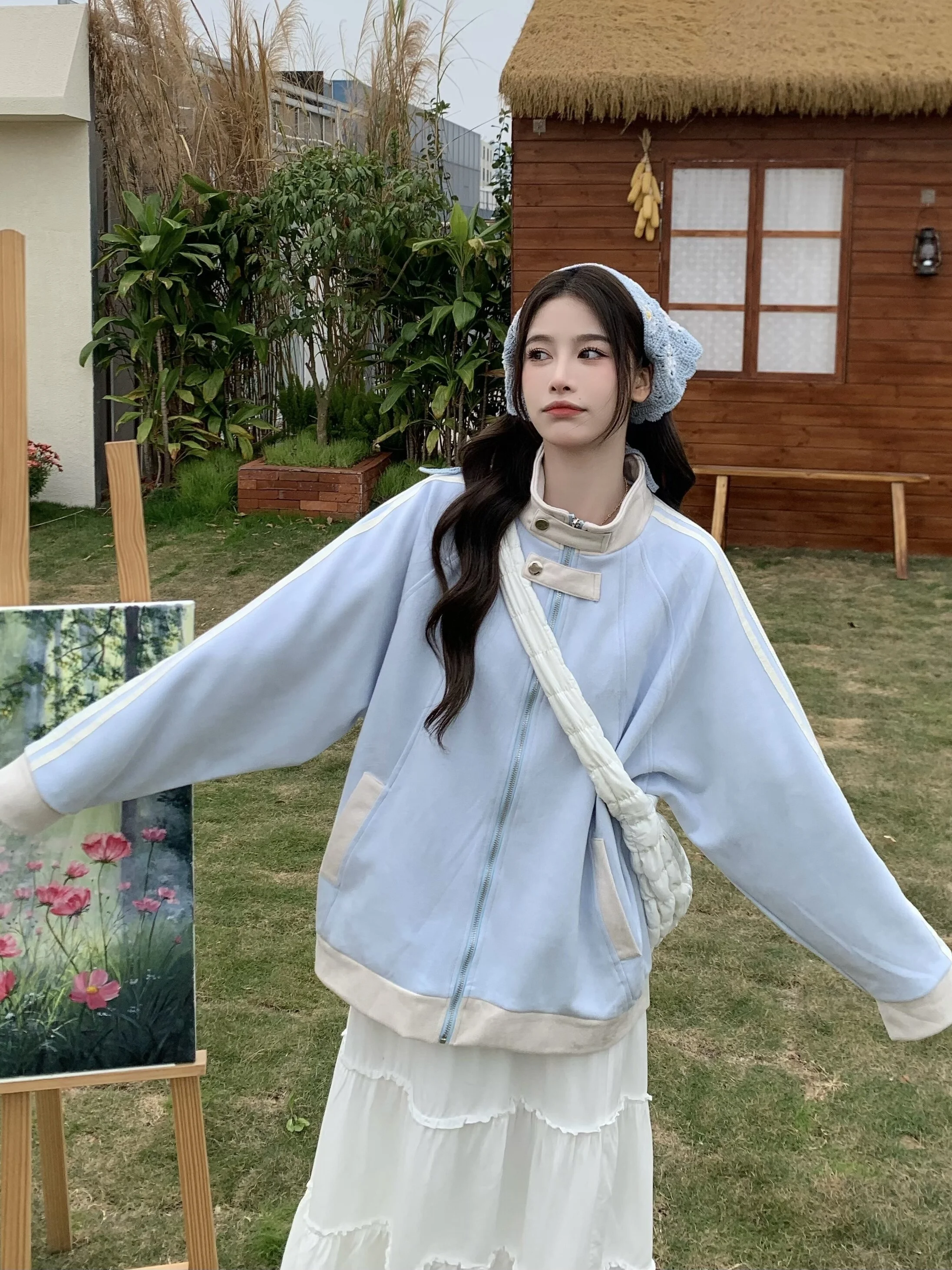 

Женское замшевое пальто Street Sle с воротником-стойкой, бейсбольное повседневное свободное осенне-зимнее пальто из полиэстера и спандекса на молнии