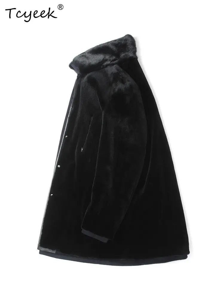 Tcyeek Natural NAFA Mink Fur Coat Men Business Casual Coats Male 100% Cashmere Winter Clothes Fashion Mid-length Куртка Мужская