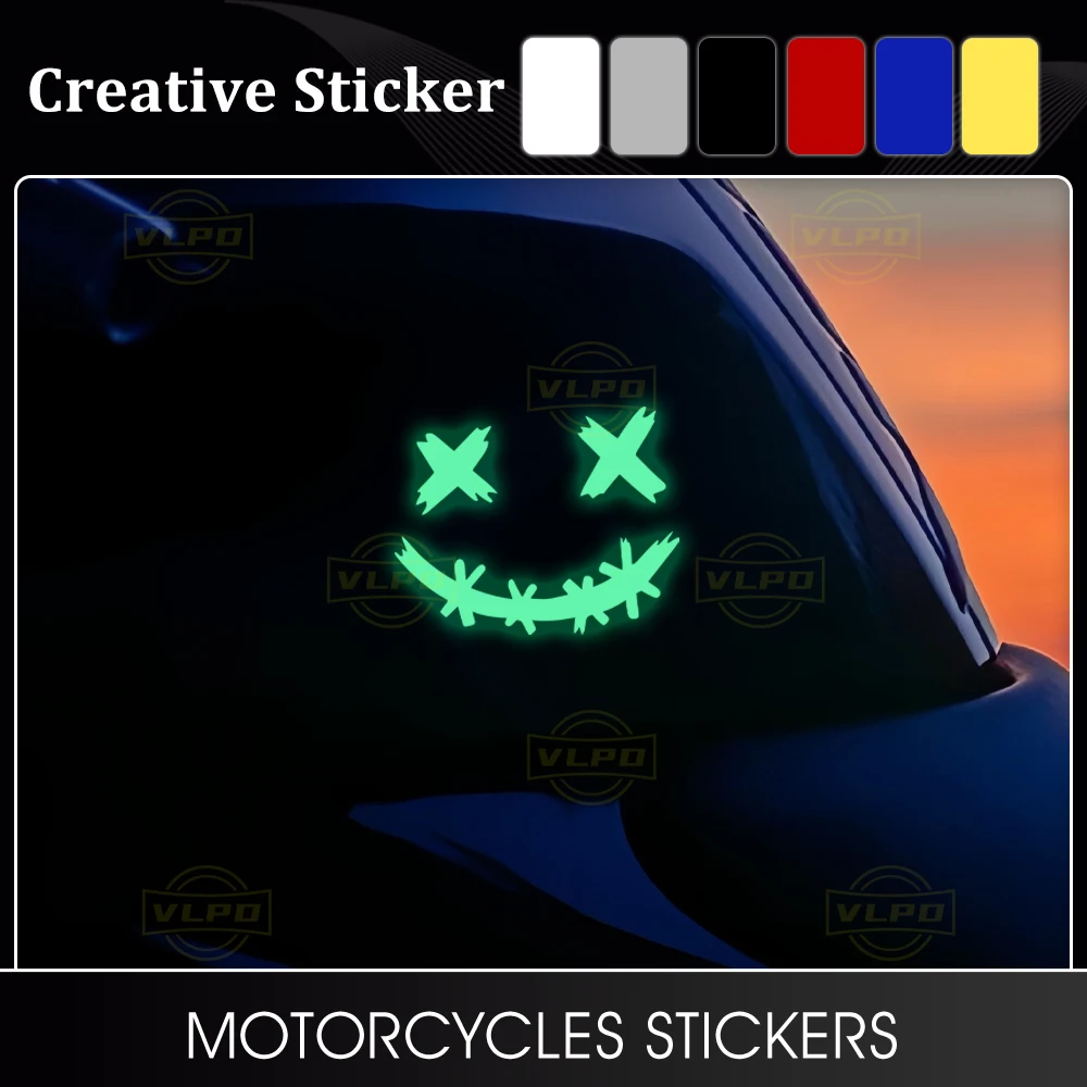 

2 шт. светящиеся наклейки для мотоцикла, водостойкие наклейки с улыбающимся лицом демона, мотоциклетный шлем, боковые коробки для тела, аксессуары для украшения