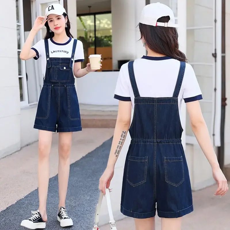 2025 Summer Women Casual T Shirts Denim Overalls Short Pants 1 or 2 Piece Suits Lady Fashion Letter Tops Jeans Trousers Sets
