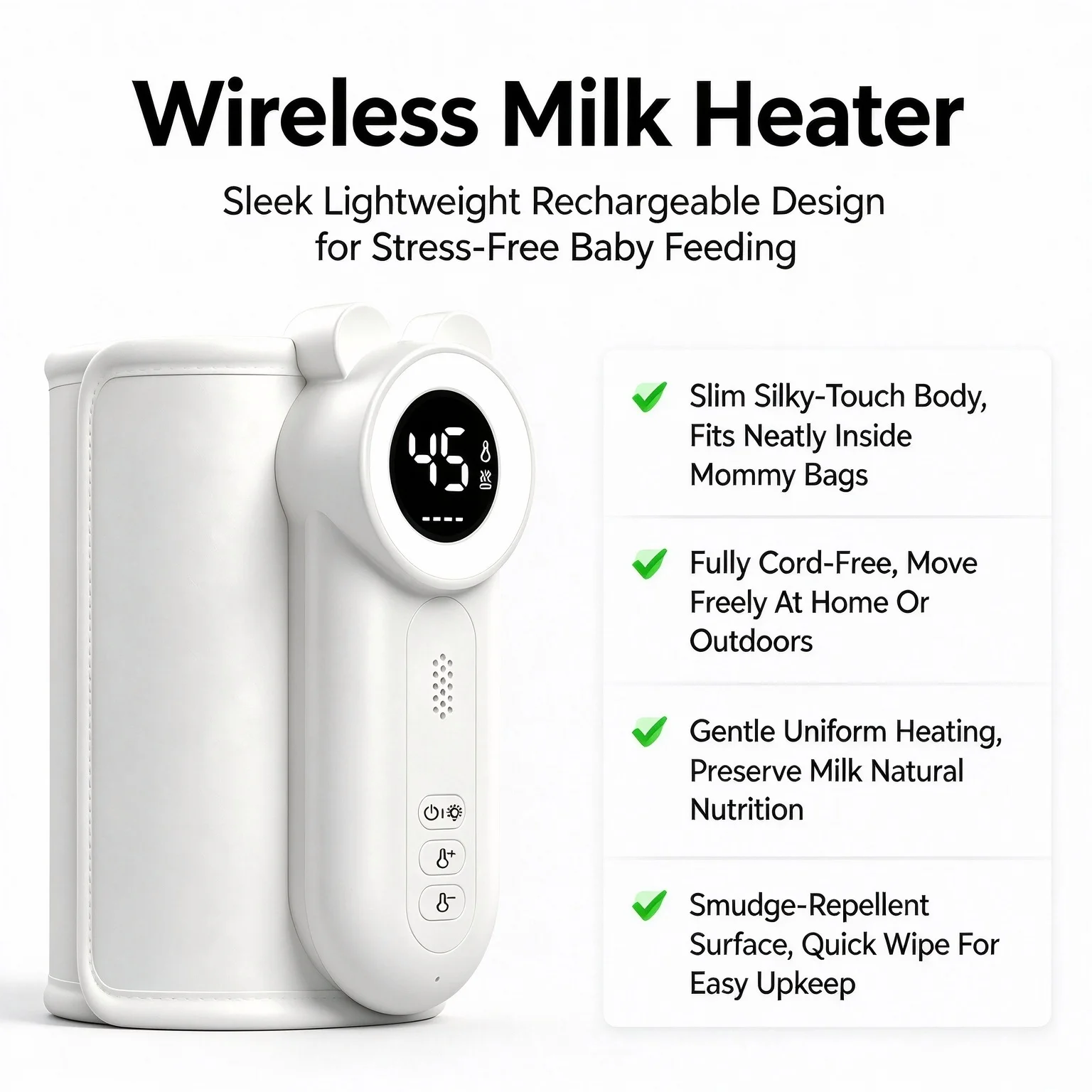 Wireless Bottle Warmer with Expandable Wrap Soft Heating Pad Fits Standard Wide-Neck Square Bottles USB-C for  Baby Outdoor Care