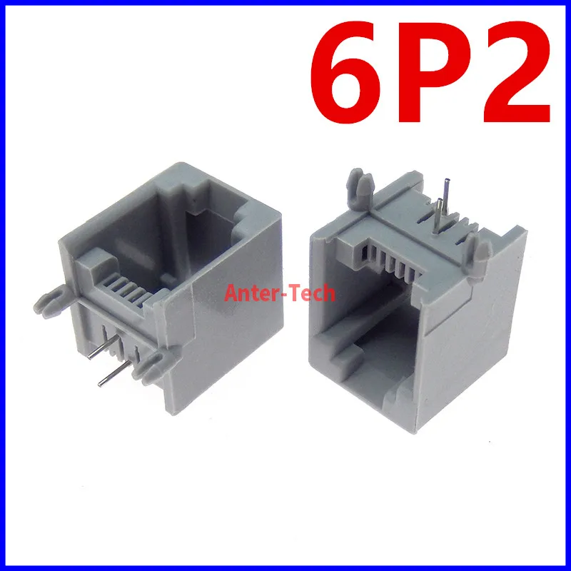 10PCS/Lot RJ12 socket telephone 90 degrees 2pin crystal female 6p2c socket RJ11