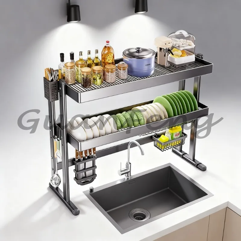 Adjustable Stainless Steel Dish Rack Expandable Countertop Utensil Drainer Non‑Slip Base Space‑Saving Kitchen Organizer