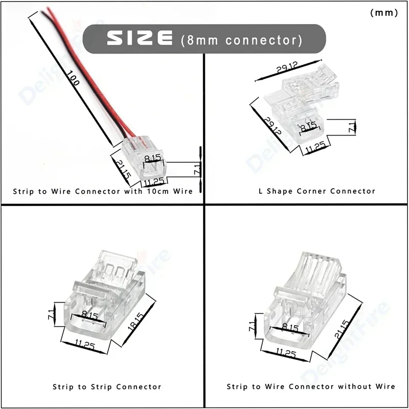 2Pin COB LED Strip Connectors LED Extension Wire Terminals 8mm 10mm LED Solderless Wire Connector For 5050 2835 COB LED Lights